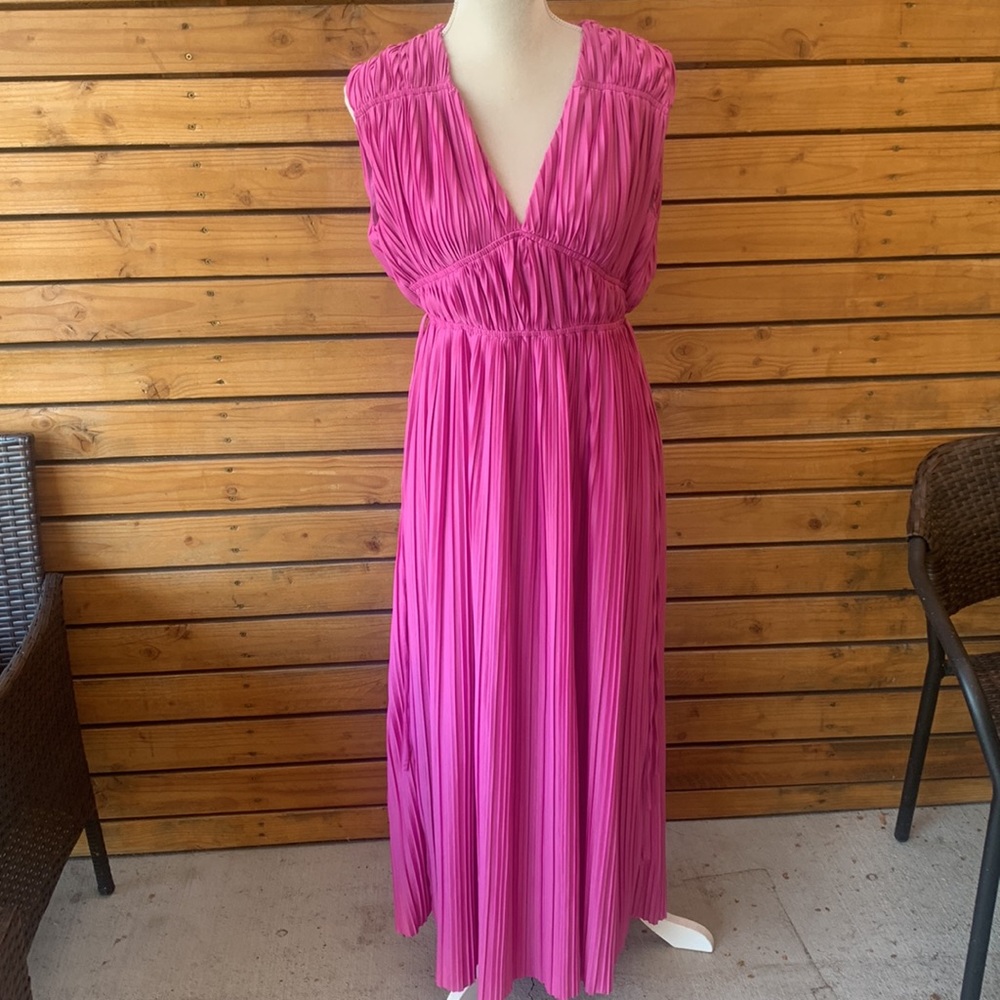 Endless Rose short sleeve pleated fuschia Grecian style maxi dress size Medium